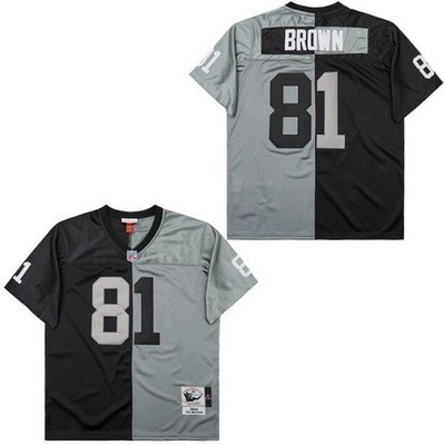 Men's Oakland Raiders #81 Tim Brown Black Gray Split 1994 Throwback Jersey