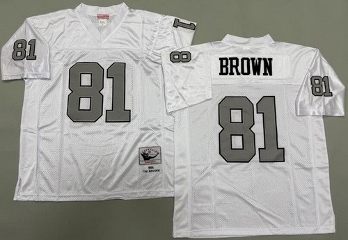 Men's Oakland Raiders #81 Tim Brown White Sliver 1994 Throwback Jersey