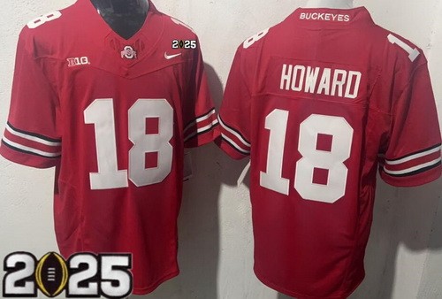Men's Ohio State Buckeyes #18 Will Howard Red 2025 Finals College Football Jersey