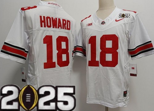 Men's Ohio State Buckeyes #18 Will Howard White 2025 Finals College Football Jersey