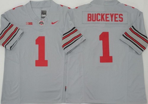 Men's Ohio State Buckeyes #1 Buckeyes Gray 2025 FUSE College Football Jersey
