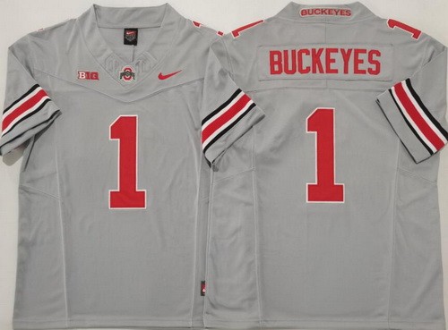 Men's Ohio State Buckeyes #1 Buckeyes Gray FUSE College Football Jersey