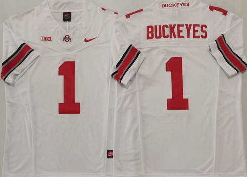 Men's Ohio State Buckeyes #1 Buckeyes White FUSE College Football Jersey