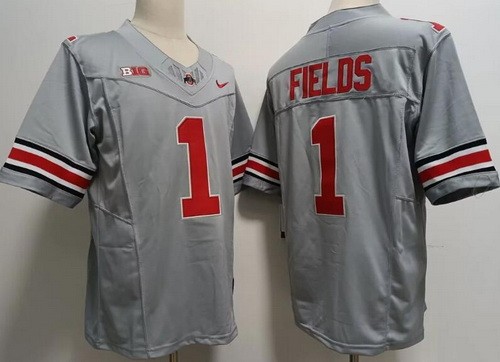 Men's Ohio State Buckeyes #1 Justin Fields Gray FUSE College Football Jersey