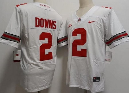 Men's Ohio State Buckeyes #2 Caleb Downs White College Football Jersey