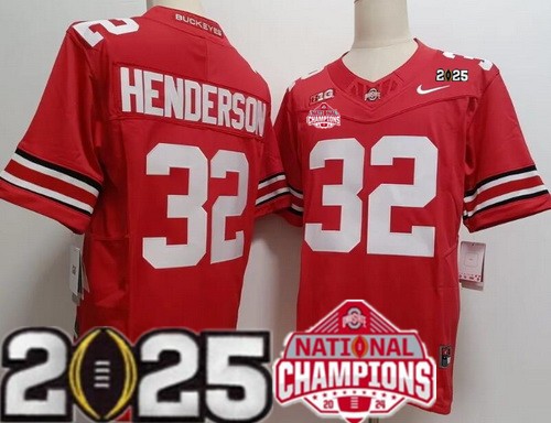 Men's Ohio State Buckeyes #32 TreVeyon Henderson Limited Red 2025 National Champions College Football Jersey