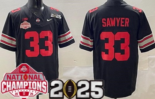 Men's Ohio State Buckeyes #33 Jack Sawyer Limited Black 2025 National Champions College Football Jersey