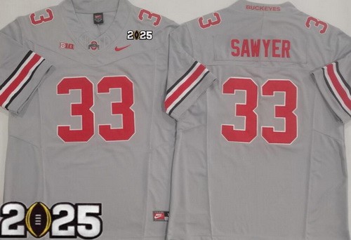 Men's Ohio State Buckeyes #33 Jack Sawyer Limited Gray 2025 Finals College Football Jersey