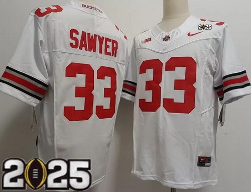 Men's Ohio State Buckeyes #33 Jack Sawyer Limited White 2025 Finals College Football Jersey