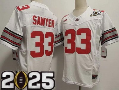 Men's Ohio State Buckeyes #33 Jack Sawyer Limited White 2025 Finals Diamond FUSE College Football Jersey
