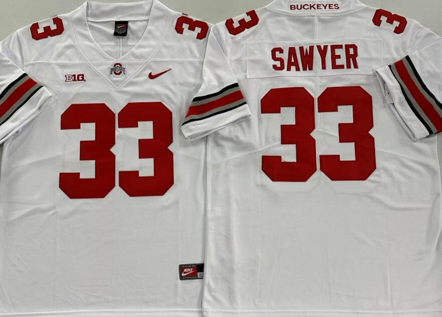 Men's Ohio State Buckeyes #33 Jack Sawyer Limited White College Football Jersey