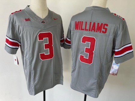 Men's Ohio State Buckeyes #3 Miyan Williams Gray FUSE College Football Jersey