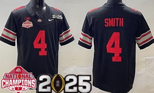Men's Ohio State Buckeyes #4 Jeremiah Smith Black 2025 National Champions College Football Jersey
