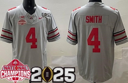 Men's Ohio State Buckeyes #4 Jeremiah Smith Gray 2025 National Champions College Football Jersey