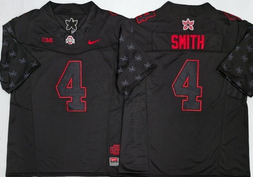 Men's Ohio State Buckeyes #4 Jeremiah Smith Limited Black Stranger Things Stuck In The Upside Down Football Jersey