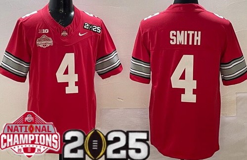 Men's Ohio State Buckeyes #4 Jeremiah Smith Red 2025 National Champions College Football Jersey