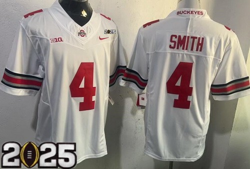 Men's Ohio State Buckeyes #4 Jeremiah Smith White 2025 Finals College Football Jersey