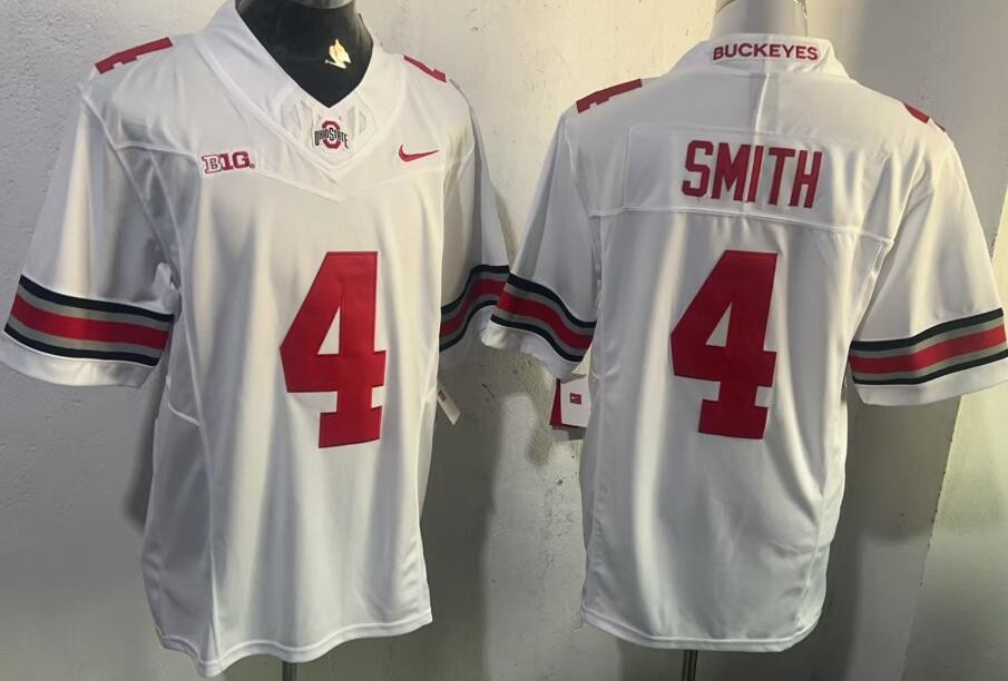 Men's Ohio State Buckeyes #4 Jeremiah Smith White FUSE College Football Jersey