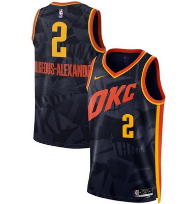 Men's Oklahoma City Thunder #2 Shai Gilgeous Alexander Black 2023 City Icon Heat Press Jersey