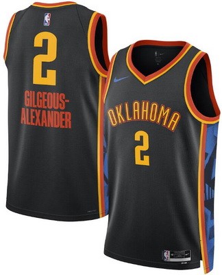 Men's Oklahoma City Thunder #2 Shai Gilgeous Alexander Black 2024 City Heat Press Jersey