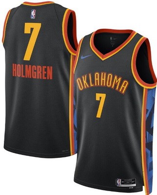 Men's Oklahoma City Thunder #7 Chet Holmgre Black 2024 City Heat Press Jersey