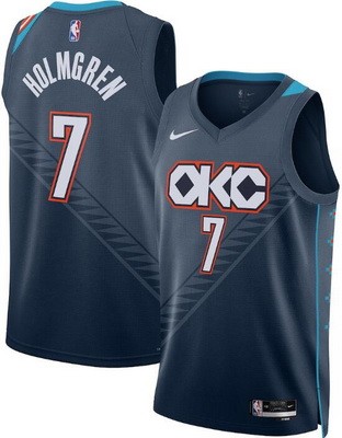 Men's Oklahoma City Thunder #7 Chet Holmgre Navy 2025 City Heat Press Jersey