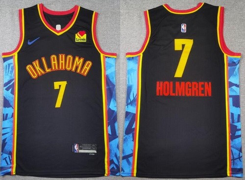 Men's Oklahoma City Thunder #7 Chet Holmgren Black 2024 City Sponsor Swingman Jersey