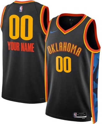 Men's Oklahoma City Thunder Custom Black 2024 City Heat Press Jersey