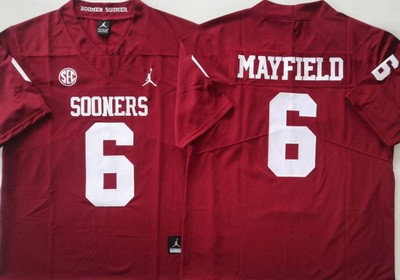 Men's Oklahoma Sooners #6 Baker Mayfield Red College Football Jersey