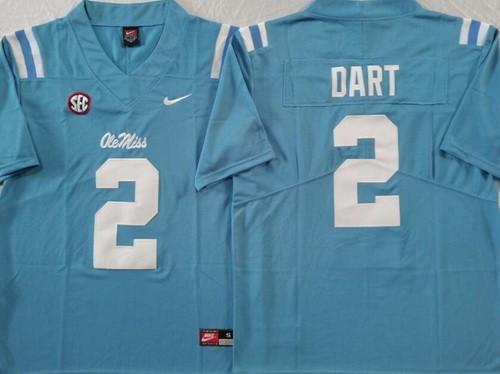 Men's Ole Miss Rebels #2 Jaxson Dart Light Blue College Football Jersey