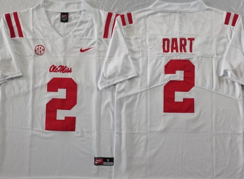 Men's Ole Miss Rebels #2 Jaxson Dart Limited White College Football Jersey