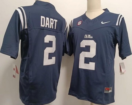 Men's Ole Miss Rebels #2 Jaxson Dart Navy College Football Jersey