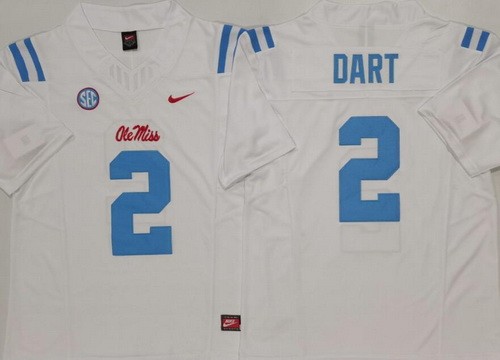 Men's Ole Miss Rebels #2 Jaxson Dart White FUSE College Football Jersey