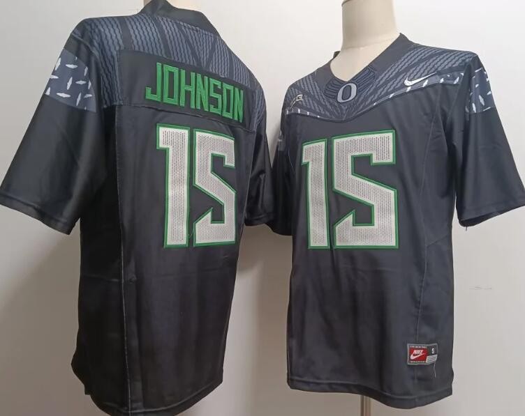 Men's Oregon Ducks #15 Tez Johnson Black FUSE College Football Jersey