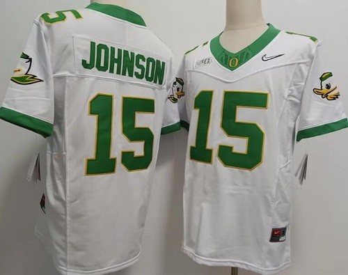 Men's Oregon Ducks #15 Tez Johnson White FUSE College Football Jersey