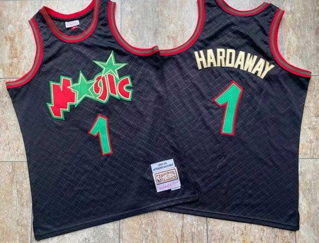 Men's Orlando Magic #1 Penny Hardaway Black Naples 1993 Throwback Authentic Jersey