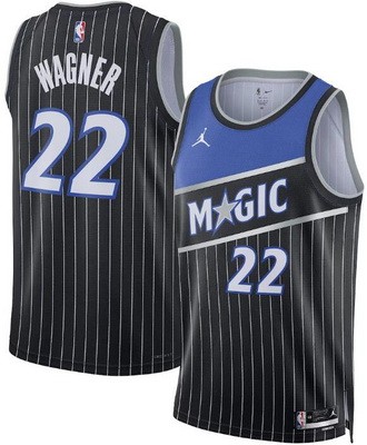Men's Orlando Magic #22 Franz Wagner Black Statement Heat Press Jersey