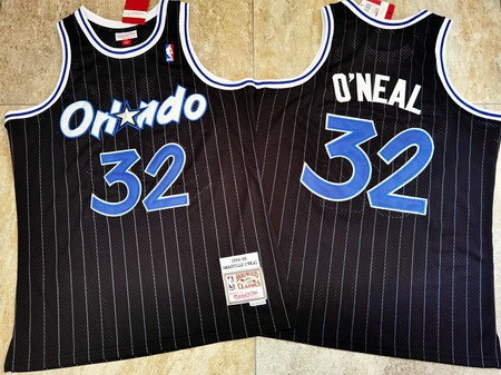 Men's Orlando Magic #32 Shaquille O'Neal Black 1994 Throwback Authentic Jersey