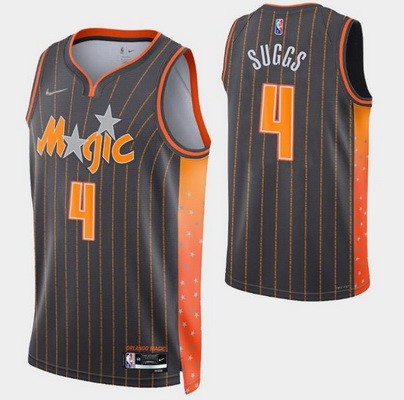 Men's Orlando Magic #4 Jalen Suggs Anthracite City Diamond 75th Icon Hot Press Jersey