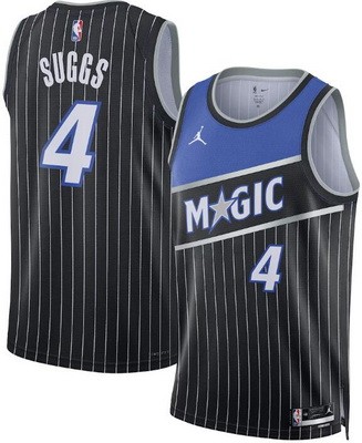 Men's Orlando Magic #4 Jalen Suggs Black Statement Heat Press Jersey