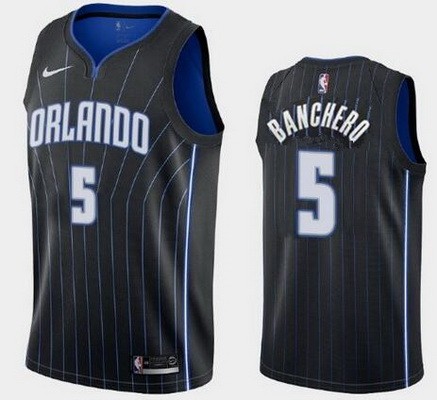 Men's Orlando Magic #5 Paolo Banchero Black Icon Heat Press Jersey
