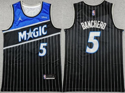 Men's Orlando Magic #5 Paolo Banchero Black Statement Sponsor Swingman Jersey