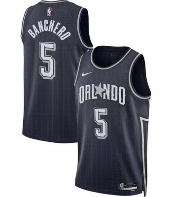 Men's Orlando Magic #5 Paolo Banchero Navy 2023 City Icon Heat Press Jersey