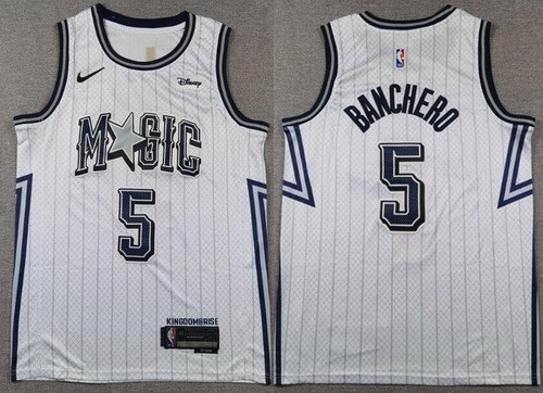 Men's Orlando Magic #5 Paolo Banchero White 2024 City Sponsor Swingman Jersey