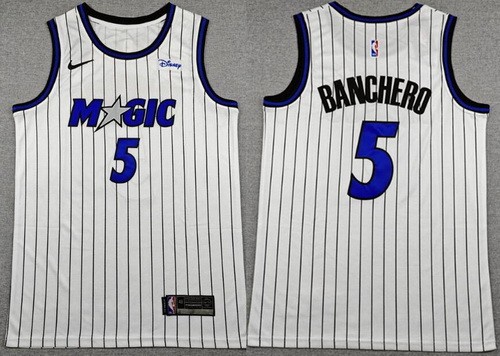 Men's Orlando Magic #5 Paolo Banchero White Sponsor Swingman Jersey