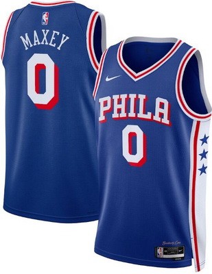 Men's Philadelphia 76ers #0 Tyrese Maxey Blue Heat Press Jersey