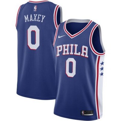Men's Philadelphia 76ers #0 Tyrese Maxey Blue Icon Hot Press Jersey