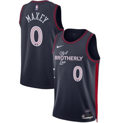 Men's Philadelphia 76ers #0 Tyrese Maxey Navy 2023 City Icon Heat Press Jersey