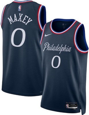 Men's Philadelphia 76ers #0 Tyrese Maxey Navy 2025 City Heat Press Jersey