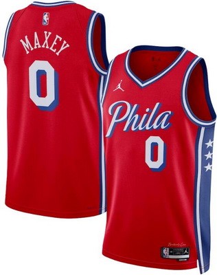 Men's Philadelphia 76ers #0 Tyrese Maxey Red Statement Heat Press Jersey